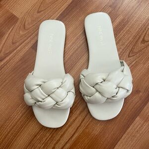 Nine West white Braided Slide Sandals